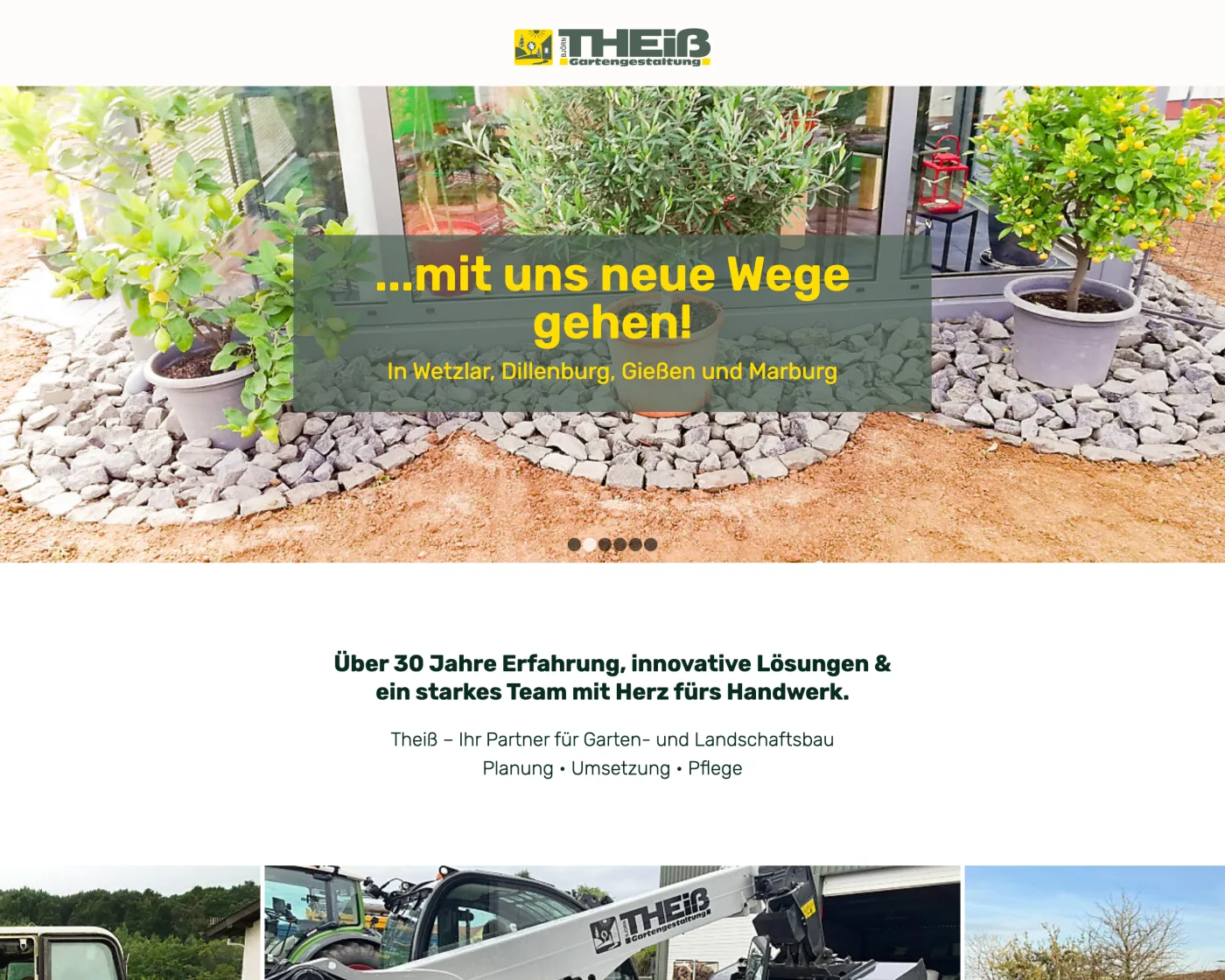 Alte Website von Theiß Gartengestaltung: Bild-Slider mit Spruch, kein klarer nächster Schritt